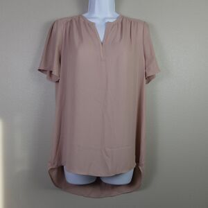 Pleione Blush Short Sleeve Hi-Low V-Neck Blouse Size Small
